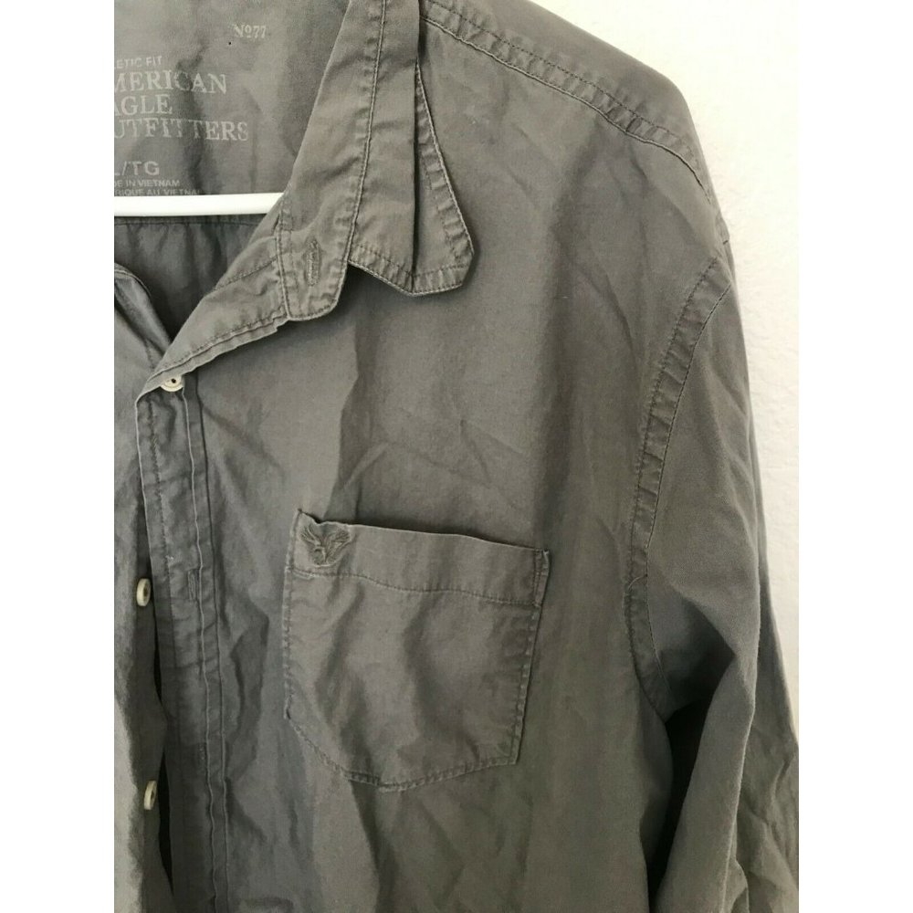 American Eagle Athletic Fit Gray Dress Shirt Men's Size XL - Picture 3 of 4